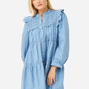 NWOT Sea Sevyn Ruffle Tiered Seersucker Button Down Dress Blue XL